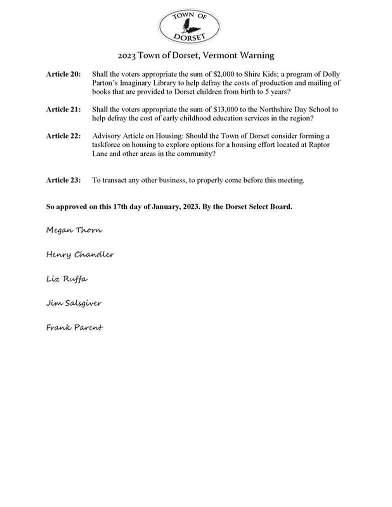 Agendas & Minutes Town of Dorset, VT